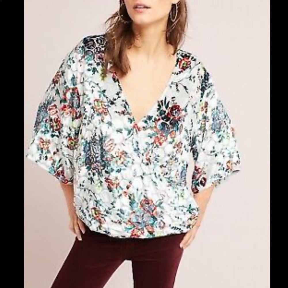 Anthropologie Maeve Velvet Floral Umi Wrap Top XS